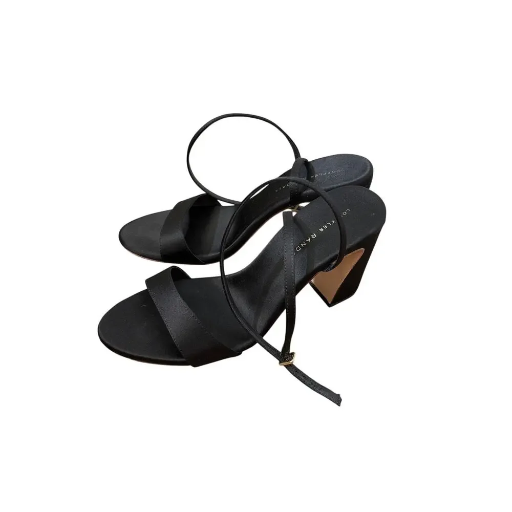 Loeffler Randal Black Satin Strappy Pump Sz 7.5